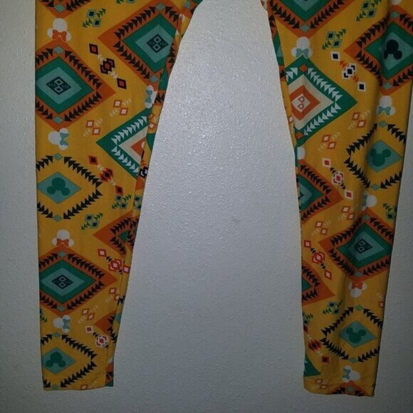 LuLaRoe Disney Mickey Minnie Mouse Leggings TC Yellow Orange Green White Aztec - Picture 4 of 9